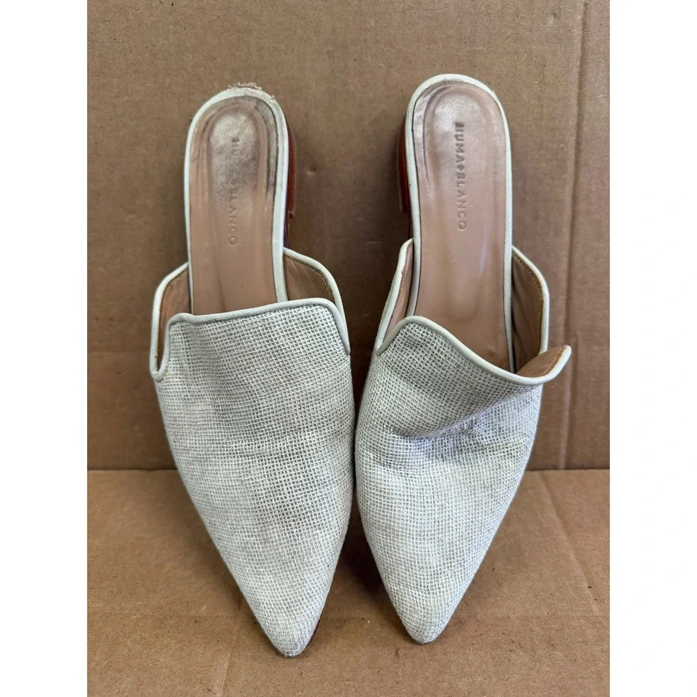 Huma Blanco Ilaria Pointed Toe Slip-On Slides Mules Natural Jute Womens Size 41